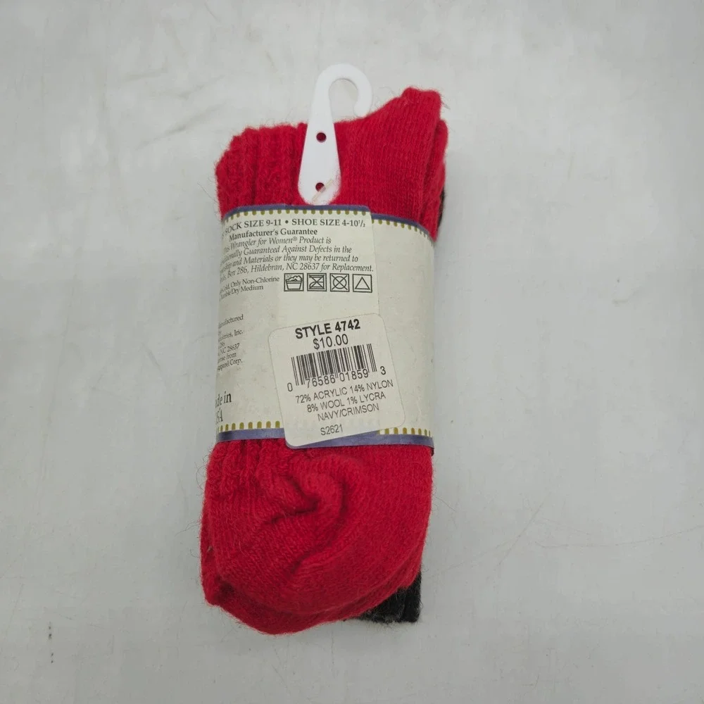 Wrangler Ladies Womens Socks 2 Pair Pack Wool Blend Red Black Vintage USA Made